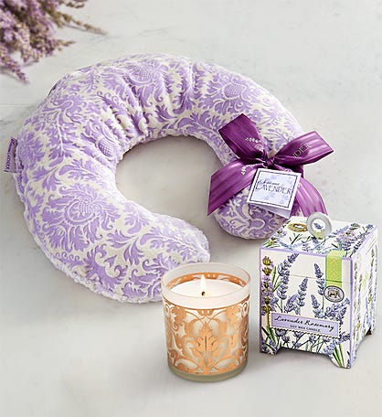 Damask Lavender Neck Pillow & Candle